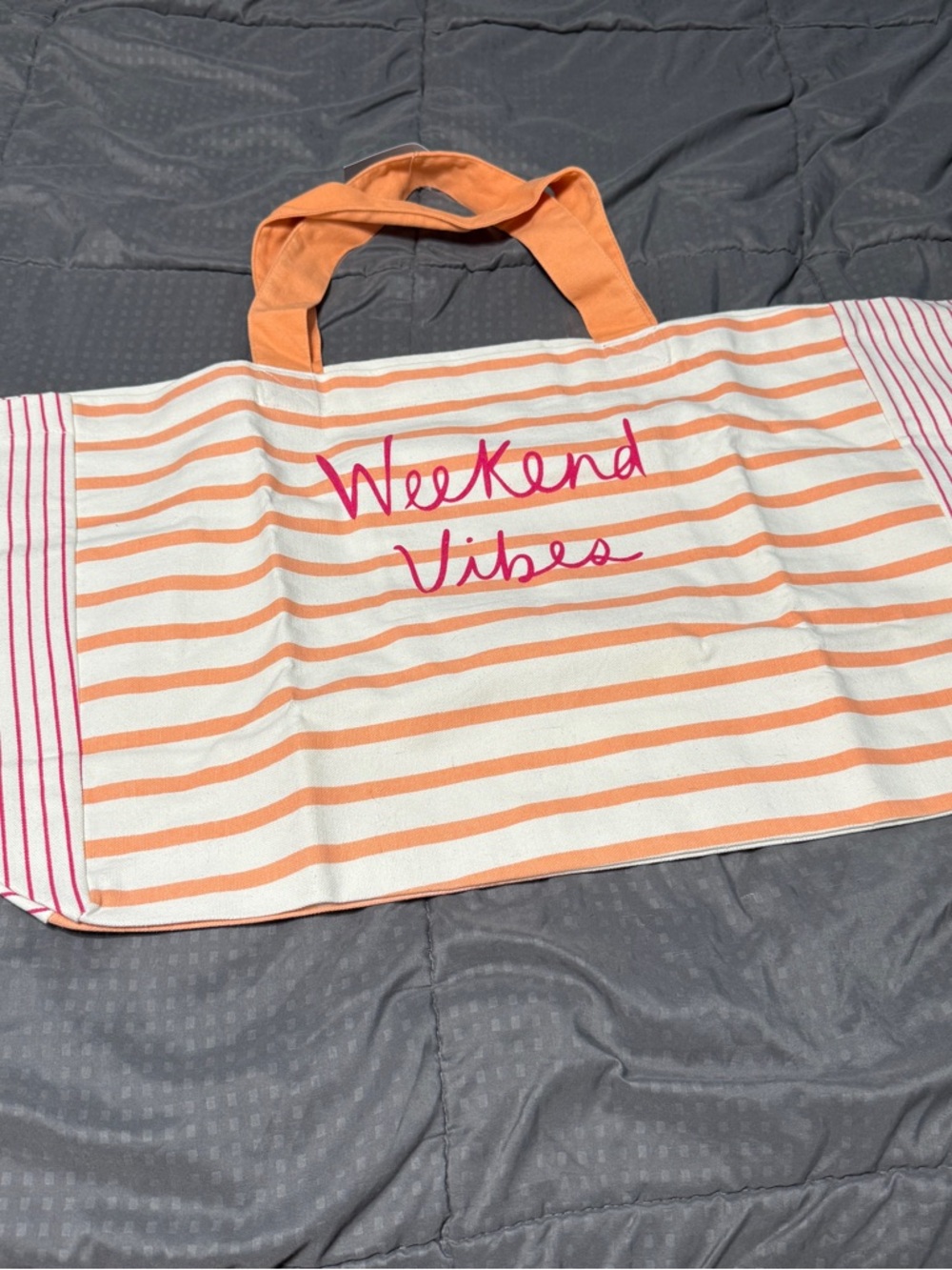 Loft Women’s Orange/White Striped Weekend Vibes Canvas Tote Bag New